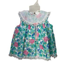 Forever Florala Pink Teal White Bib Collar Sleeveless 18 M Infant Girls‎ Dress